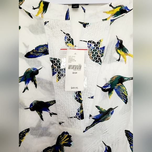 Lane Bryant Women's 100%Cotton White Bird Print Top Blouse 22/24 NEW - Picture 6 of 16